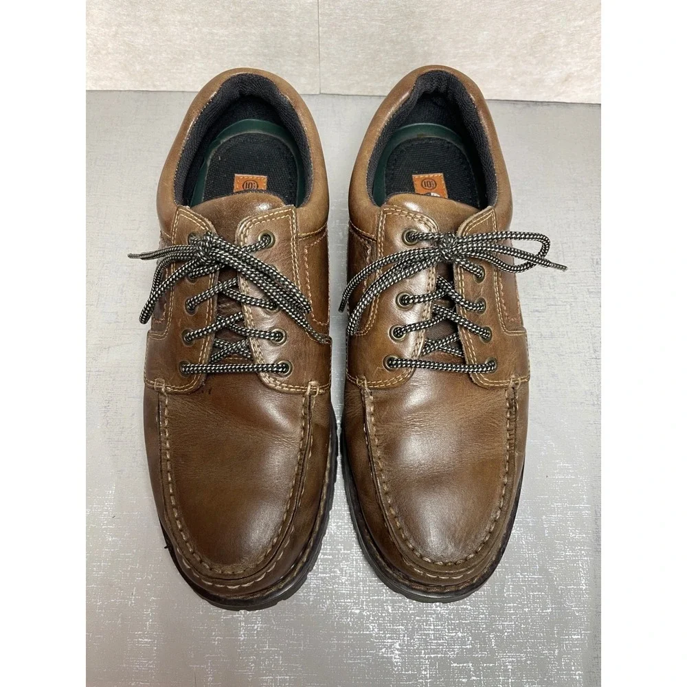 Earth Shoe Mens 10.5 Brown Leather Moc Toe Lace Up Lug Sole Oxfords Casual Shoes